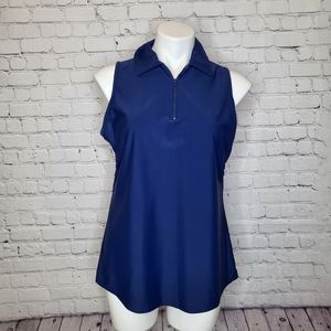 Spunk Wear Navy Blue Sleeveless Polo - Size L - Quarter Zip